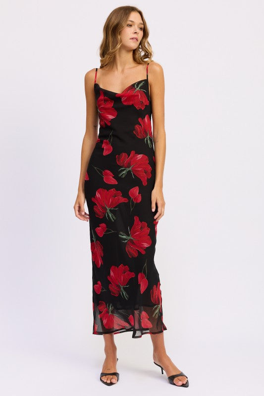 FLORAL PRINTED COWL NECK MIDI DRESS-Emory Park-[option4]-[option5]-[option6]-[option7]-[option8]-Shop-Boutique-Clothing-for-Women-Online