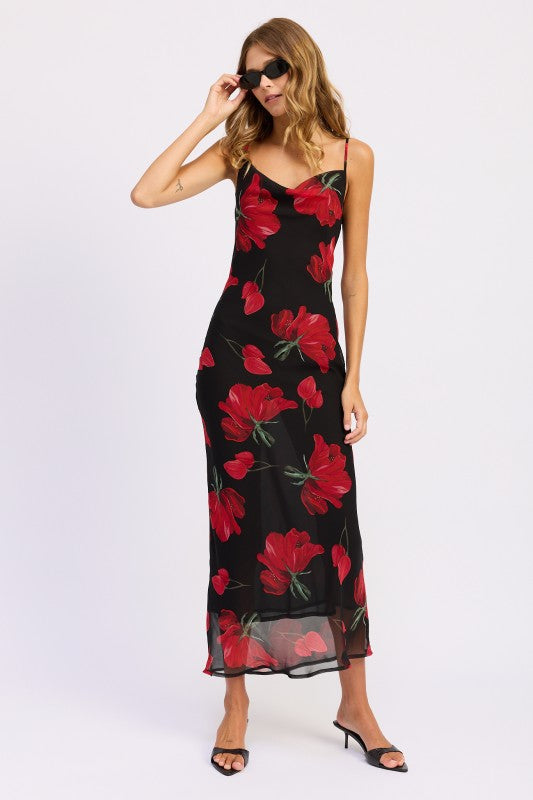 FLORAL PRINTED COWL NECK MIDI DRESS-Emory Park-[option4]-[option5]-[option6]-[option7]-[option8]-Shop-Boutique-Clothing-for-Women-Online