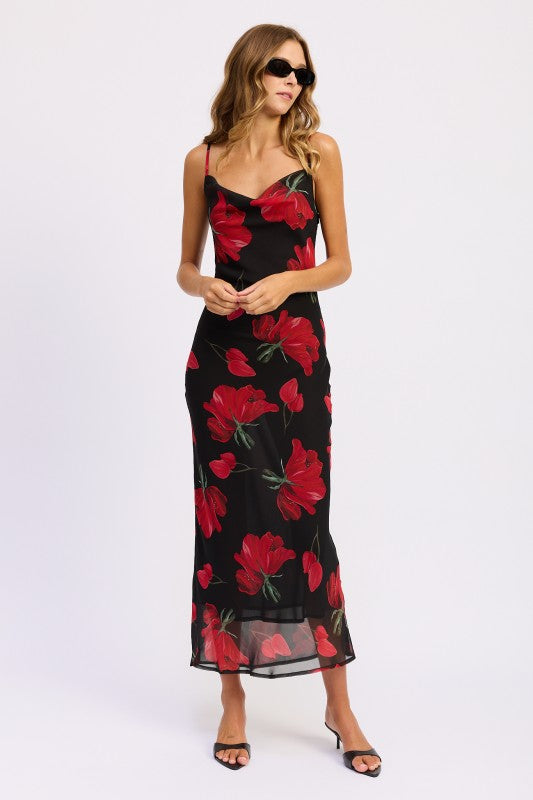 FLORAL PRINTED COWL NECK MIDI DRESS-Emory Park-[option4]-[option5]-[option6]-[option7]-[option8]-Shop-Boutique-Clothing-for-Women-Online