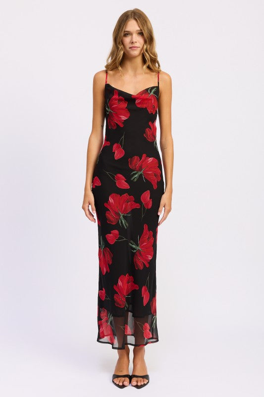 FLORAL PRINTED COWL NECK MIDI DRESS-Emory Park-[option4]-[option5]-[option6]-[option7]-[option8]-Shop-Boutique-Clothing-for-Women-Online
