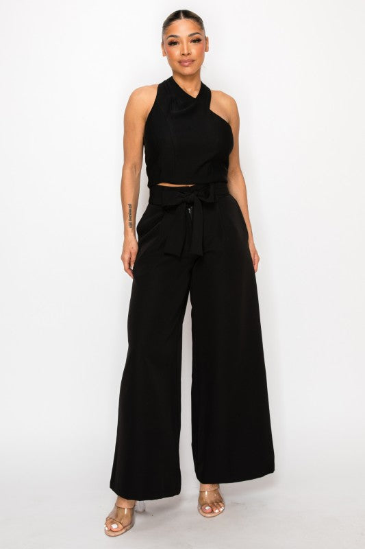 Dressy Palazzo Belted Pants & Halter Cropped Top-ACG Los Angeles-[option4]-[option5]-[option6]-[option7]-[option8]-Shop-Boutique-Clothing-for-Women-Online