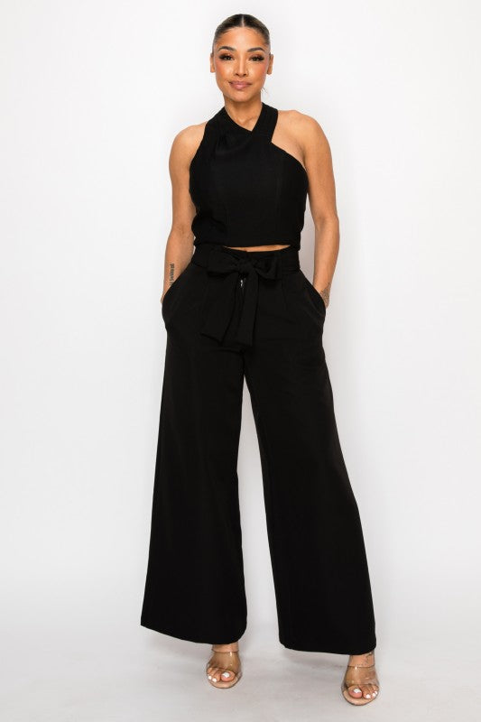 Dressy Palazzo Belted Pants & Halter Cropped Top-ACG Los Angeles-[option4]-[option5]-[option6]-[option7]-[option8]-Shop-Boutique-Clothing-for-Women-Online