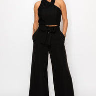 Dressy Palazzo Belted Pants & Halter Cropped Top-ACG Los Angeles-[option4]-[option5]-[option6]-[option7]-[option8]-Shop-Boutique-Clothing-for-Women-Online