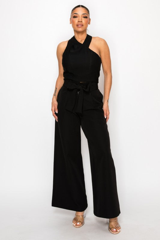 Dressy Palazzo Belted Pants & Halter Cropped Top-ACG Los Angeles-[option4]-[option5]-[option6]-[option7]-[option8]-Shop-Boutique-Clothing-for-Women-Online
