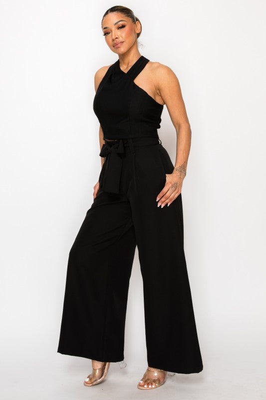 Dressy Palazzo Belted Pants & Halter Cropped Top-ACG Los Angeles-[option4]-[option5]-[option6]-[option7]-[option8]-Shop-Boutique-Clothing-for-Women-Online