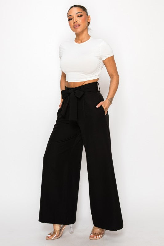 Dressy Palazzo Belted Pants & Halter Cropped Top-ACG Los Angeles-[option4]-[option5]-[option6]-[option7]-[option8]-Shop-Boutique-Clothing-for-Women-Online