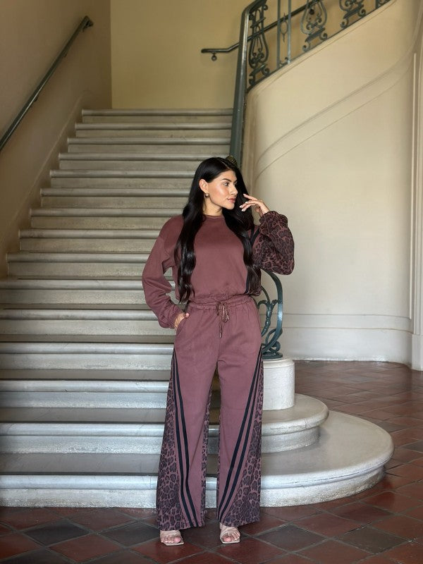 Leopard Print & Solid Stripes Contrast Loungewear-ACG Los Angeles-[option4]-[option5]-[option6]-[option7]-[option8]-Shop-Boutique-Clothing-for-Women-Online