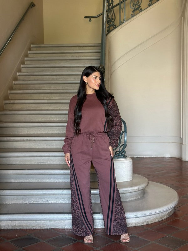 Leopard Print & Solid Stripes Contrast Loungewear-ACG Los Angeles-[option4]-[option5]-[option6]-[option7]-[option8]-Shop-Boutique-Clothing-for-Women-Online