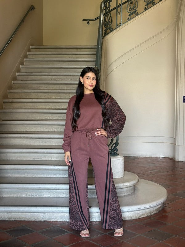 Leopard Print & Solid Stripes Contrast Loungewear-ACG Los Angeles-[option4]-[option5]-[option6]-[option7]-[option8]-Shop-Boutique-Clothing-for-Women-Online