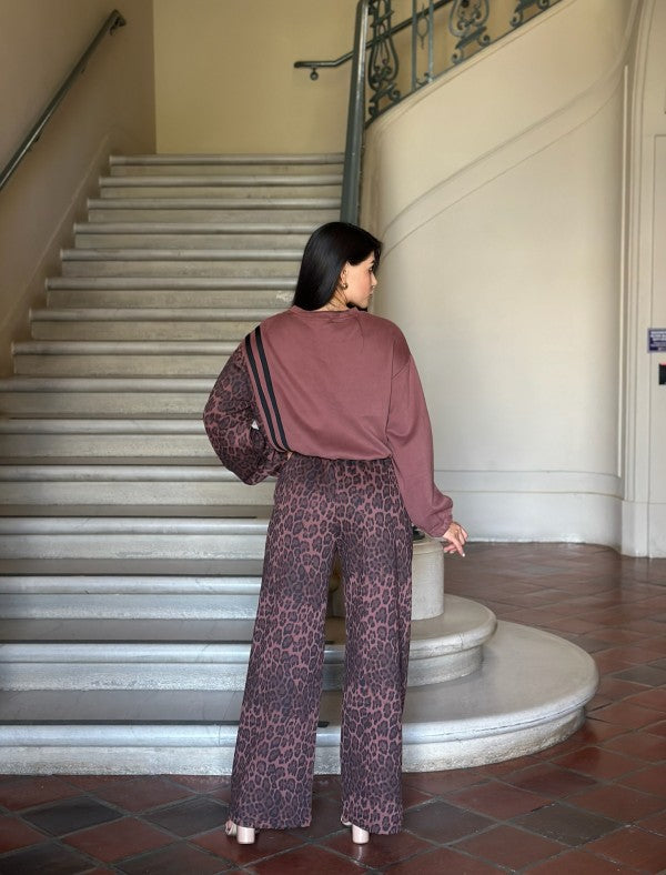 Leopard Print & Solid Stripes Contrast Loungewear-ACG Los Angeles-[option4]-[option5]-[option6]-[option7]-[option8]-Shop-Boutique-Clothing-for-Women-Online