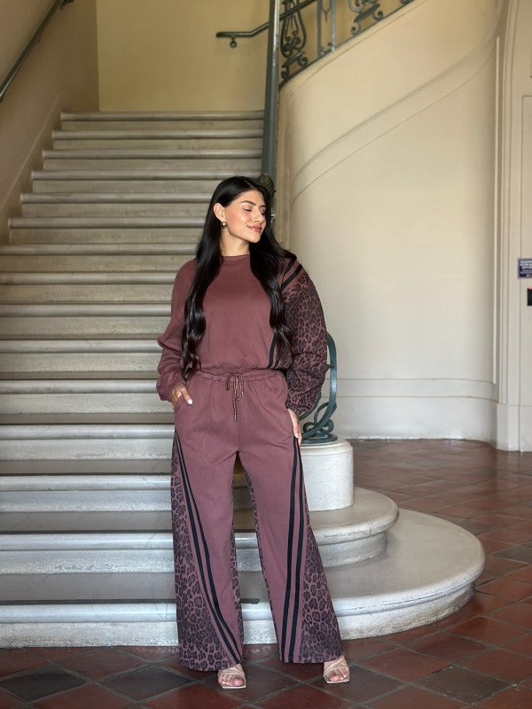 Leopard Print & Solid Stripes Contrast Loungewear-ACG Los Angeles-[option4]-[option5]-[option6]-[option7]-[option8]-Shop-Boutique-Clothing-for-Women-Online