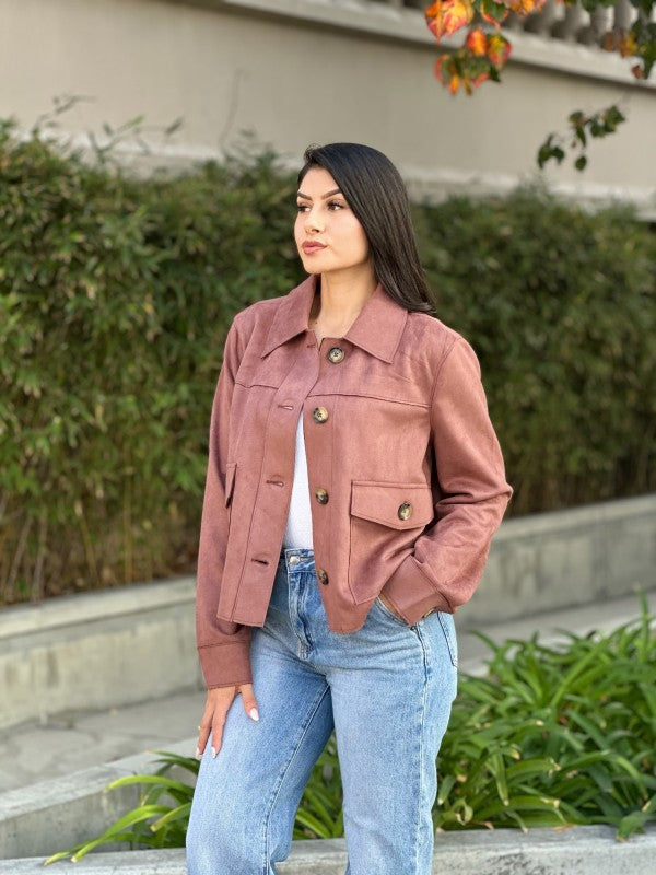 Suede Button Up Solid with Pockets Cropped Jacket-ACG Los Angeles-[option4]-[option5]-[option6]-[option7]-[option8]-Shop-Boutique-Clothing-for-Women-Online