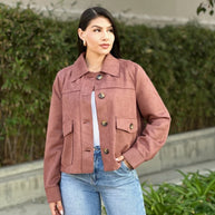 Suede Button Up Solid with Pockets Cropped Jacket-ACG Los Angeles-[option4]-[option5]-[option6]-[option7]-[option8]-Shop-Boutique-Clothing-for-Women-Online