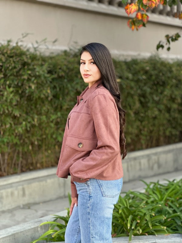 Suede Button Up Solid with Pockets Cropped Jacket-ACG Los Angeles-[option4]-[option5]-[option6]-[option7]-[option8]-Shop-Boutique-Clothing-for-Women-Online