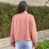 Suede Button Up Solid with Pockets Cropped Jacket-ACG Los Angeles-[option4]-[option5]-[option6]-[option7]-[option8]-Shop-Boutique-Clothing-for-Women-Online