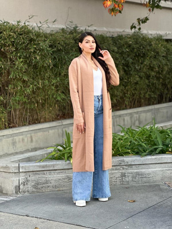 Clover Fine Knit Midi Cardi Cardigan with Pockets-ACG Los Angeles-[option4]-[option5]-[option6]-[option7]-[option8]-Shop-Boutique-Clothing-for-Women-Online