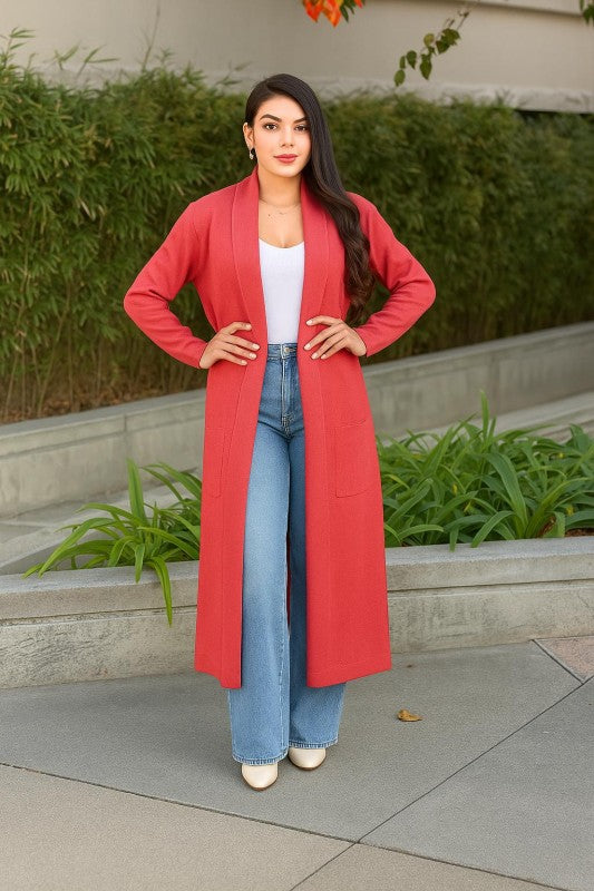 Clover Fine Knit Midi Cardi Cardigan with Pockets-ACG Los Angeles-[option4]-[option5]-[option6]-[option7]-[option8]-Shop-Boutique-Clothing-for-Women-Online