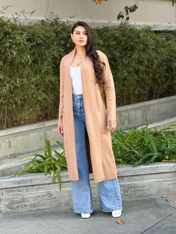 Clover Fine Knit Midi Cardi Cardigan with Pockets-ACG Los Angeles-[option4]-[option5]-[option6]-[option7]-[option8]-Shop-Boutique-Clothing-for-Women-Online