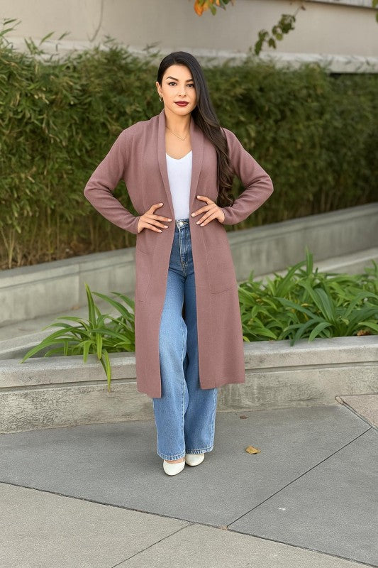 Clover Fine Knit Midi Cardi Cardigan with Pockets-ACG Los Angeles-[option4]-[option5]-[option6]-[option7]-[option8]-Shop-Boutique-Clothing-for-Women-Online