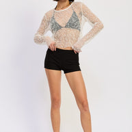 LONG SLEEVE SHEER CROPPED TOP-Emory Park-[option4]-[option5]-[option6]-[option7]-[option8]-Shop-Boutique-Clothing-for-Women-Online