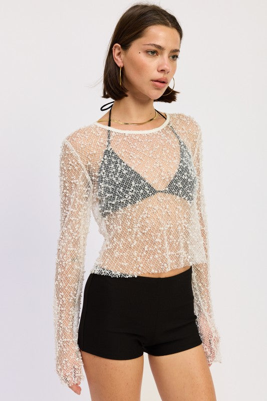LONG SLEEVE SHEER CROPPED TOP-Emory Park-[option4]-[option5]-[option6]-[option7]-[option8]-Shop-Boutique-Clothing-for-Women-Online