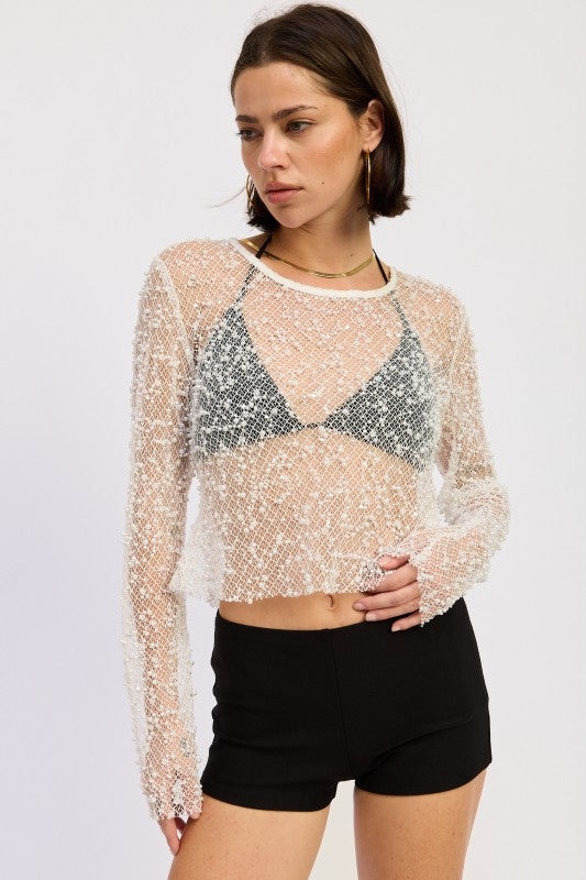 LONG SLEEVE SHEER CROPPED TOP-Emory Park-[option4]-[option5]-[option6]-[option7]-[option8]-Shop-Boutique-Clothing-for-Women-Online