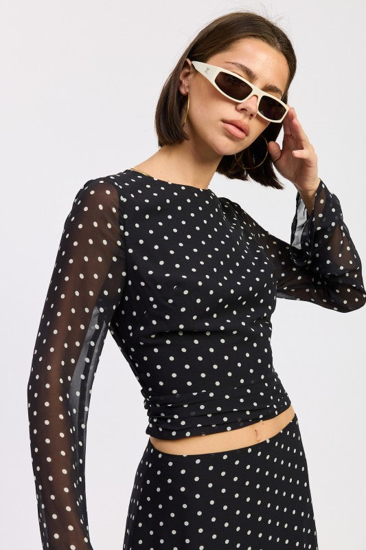 CROPPED POLKA DOT SHEER TOP WITH OPEN BACK TIE-Emory Park-[option4]-[option5]-[option6]-[option7]-[option8]-Shop-Boutique-Clothing-for-Women-Online