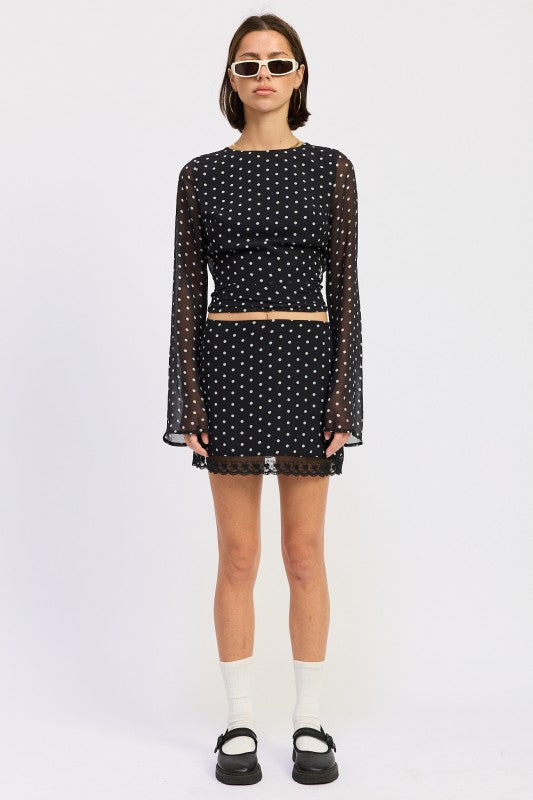 CROPPED POLKA DOT SHEER TOP WITH OPEN BACK TIE-Emory Park-[option4]-[option5]-[option6]-[option7]-[option8]-Shop-Boutique-Clothing-for-Women-Online