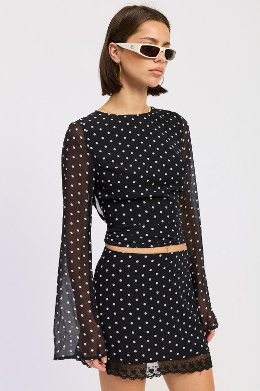 CROPPED POLKA DOT SHEER TOP WITH OPEN BACK TIE-Emory Park-[option4]-[option5]-[option6]-[option7]-[option8]-Shop-Boutique-Clothing-for-Women-Online