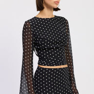 CROPPED POLKA DOT SHEER TOP WITH OPEN BACK TIE-Emory Park-[option4]-[option5]-[option6]-[option7]-[option8]-Shop-Boutique-Clothing-for-Women-Online