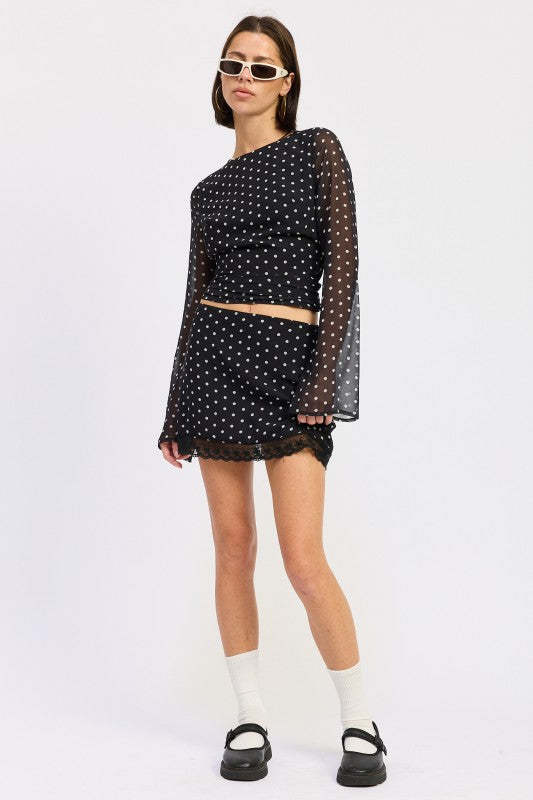 CROPPED POLKA DOT SHEER TOP WITH OPEN BACK TIE-Emory Park-[option4]-[option5]-[option6]-[option7]-[option8]-Shop-Boutique-Clothing-for-Women-Online