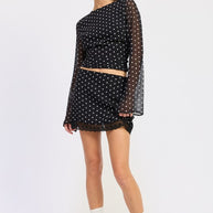 CROPPED POLKA DOT SHEER TOP WITH OPEN BACK TIE-Emory Park-[option4]-[option5]-[option6]-[option7]-[option8]-Shop-Boutique-Clothing-for-Women-Online