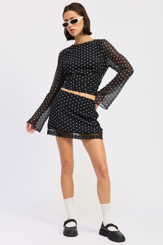 CROPPED POLKA DOT SHEER TOP WITH OPEN BACK TIE-Emory Park-[option4]-[option5]-[option6]-[option7]-[option8]-Shop-Boutique-Clothing-for-Women-Online