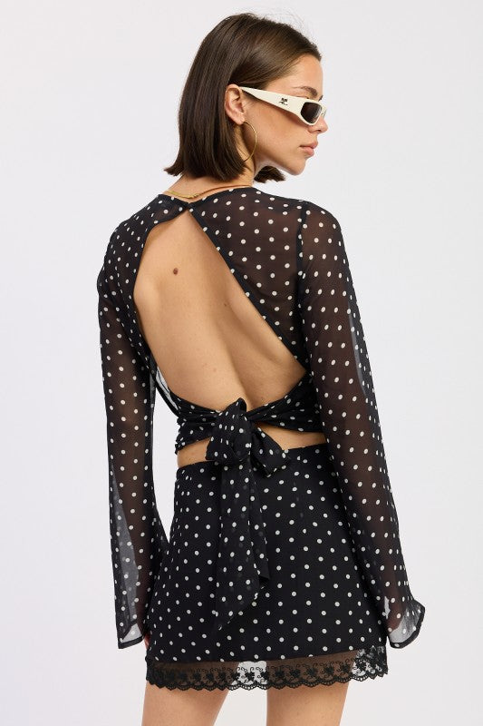 CROPPED POLKA DOT SHEER TOP WITH OPEN BACK TIE-Emory Park-[option4]-[option5]-[option6]-[option7]-[option8]-Shop-Boutique-Clothing-for-Women-Online
