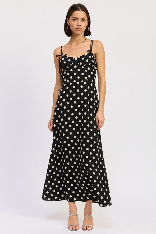 MAXI POLKA DOT STRAP BUSTIER DRESS SINGLE UNIT-Emory Park-BLACK POLKA DOT-S-[option4]-[option5]-[option6]-[option7]-[option8]-Shop-Boutique-Clothing-for-Women-Online