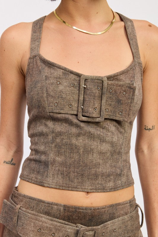 BUSTIER BELTED DENIM CROP TOP WITH BUCKLE DETAIL-Emory Park-[option4]-[option5]-[option6]-[option7]-[option8]-Shop-Boutique-Clothing-for-Women-Online