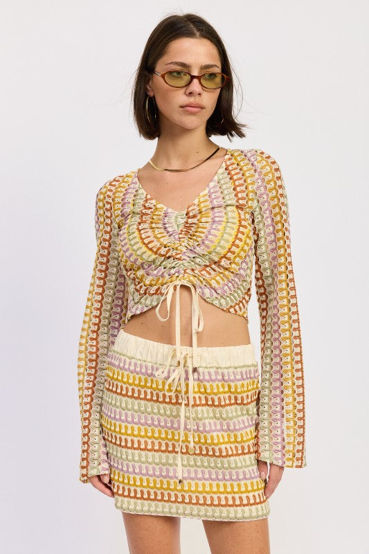 LONG SLEEVE FRONT TIE CROCHET TOP-Emory Park-[option4]-[option5]-[option6]-[option7]-[option8]-Shop-Boutique-Clothing-for-Women-Online