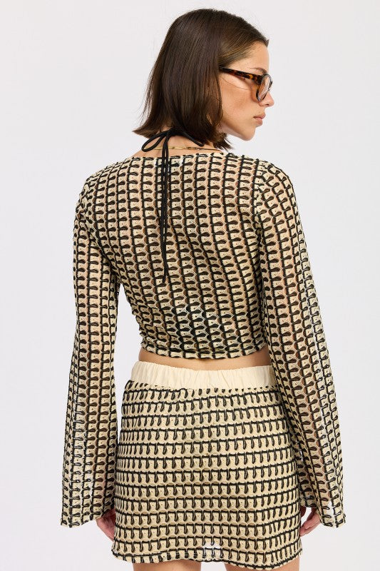 LONG SLEEVE FRONT TIE CROCHET TOP-Emory Park-[option4]-[option5]-[option6]-[option7]-[option8]-Shop-Boutique-Clothing-for-Women-Online