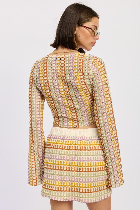 LONG SLEEVE FRONT TIE CROCHET TOP-Emory Park-[option4]-[option5]-[option6]-[option7]-[option8]-Shop-Boutique-Clothing-for-Women-Online
