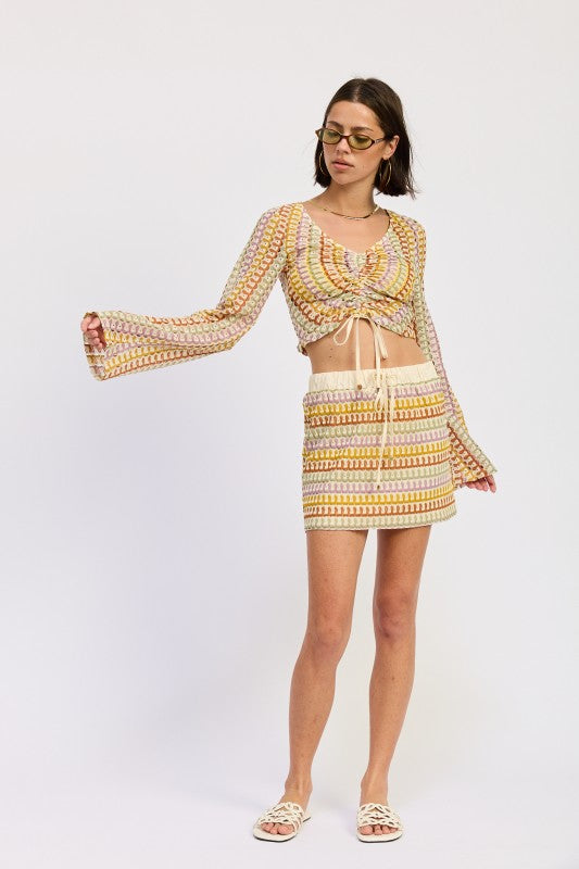 LONG SLEEVE FRONT TIE CROCHET TOP-Emory Park-[option4]-[option5]-[option6]-[option7]-[option8]-Shop-Boutique-Clothing-for-Women-Online