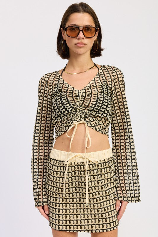 LONG SLEEVE FRONT TIE CROCHET TOP-Emory Park-[option4]-[option5]-[option6]-[option7]-[option8]-Shop-Boutique-Clothing-for-Women-Online