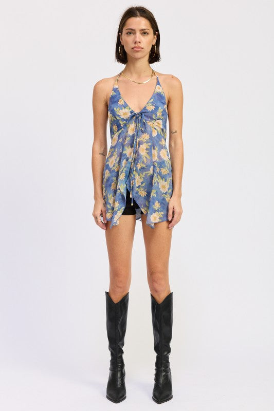 FRONT TIE HALTER FLORAL BUTTERFLY TOP-Emory Park-[option4]-[option5]-[option6]-[option7]-[option8]-Shop-Boutique-Clothing-for-Women-Online