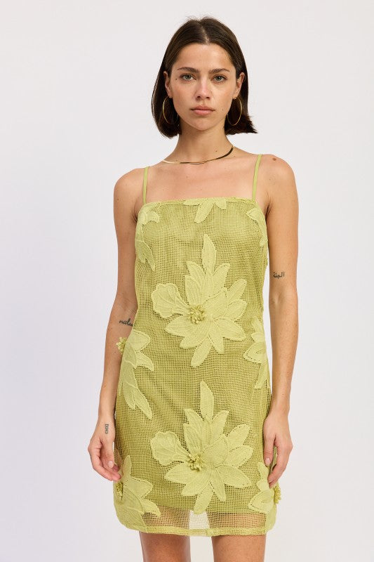 MINI FLORAL APPLIQUE DRESS-Emory Park-LIME-S-[option4]-[option5]-[option6]-[option7]-[option8]-Shop-Boutique-Clothing-for-Women-Online