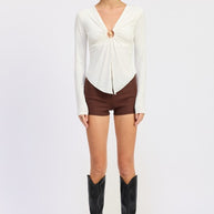 LONG SLEEVE FRONT RING RUCHED TOP-Emory Park-[option4]-[option5]-[option6]-[option7]-[option8]-Shop-Boutique-Clothing-for-Women-Online