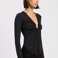 LONG SLEEVE FRONT RING RUCHED TOP-Emory Park-[option4]-[option5]-[option6]-[option7]-[option8]-Shop-Boutique-Clothing-for-Women-Online
