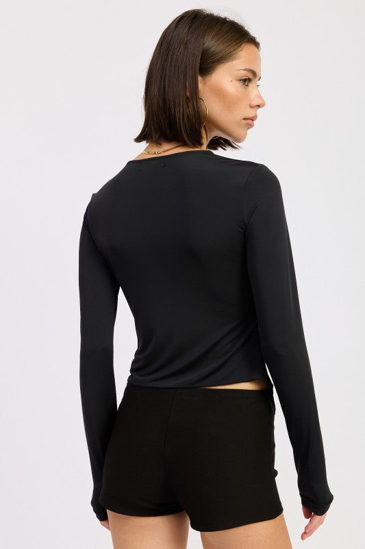 LONG SLEEVE FRONT RING RUCHED TOP-Emory Park-[option4]-[option5]-[option6]-[option7]-[option8]-Shop-Boutique-Clothing-for-Women-Online