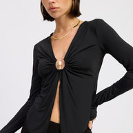 LONG SLEEVE FRONT RING RUCHED TOP-Emory Park-[option4]-[option5]-[option6]-[option7]-[option8]-Shop-Boutique-Clothing-for-Women-Online