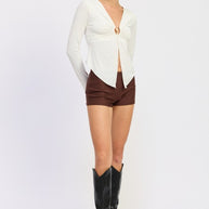 LONG SLEEVE FRONT RING RUCHED TOP-Emory Park-[option4]-[option5]-[option6]-[option7]-[option8]-Shop-Boutique-Clothing-for-Women-Online