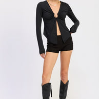 LONG SLEEVE FRONT RING RUCHED TOP-Emory Park-[option4]-[option5]-[option6]-[option7]-[option8]-Shop-Boutique-Clothing-for-Women-Online