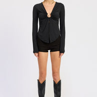 LONG SLEEVE FRONT RING RUCHED TOP-Emory Park-[option4]-[option5]-[option6]-[option7]-[option8]-Shop-Boutique-Clothing-for-Women-Online